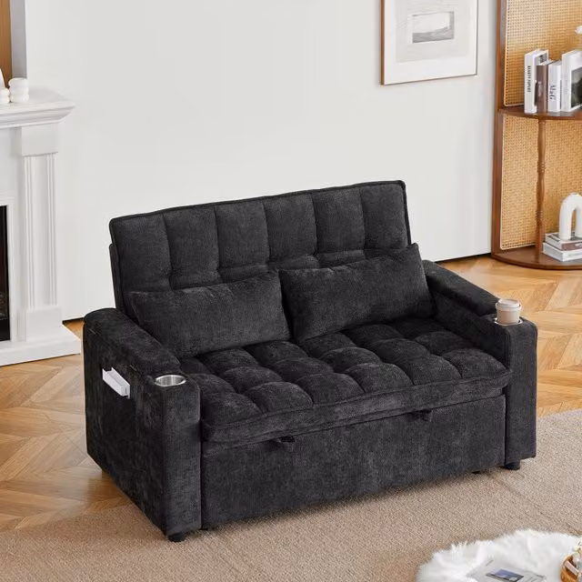 Divano letto 3 in 1 trasformabile in ciniglia nero