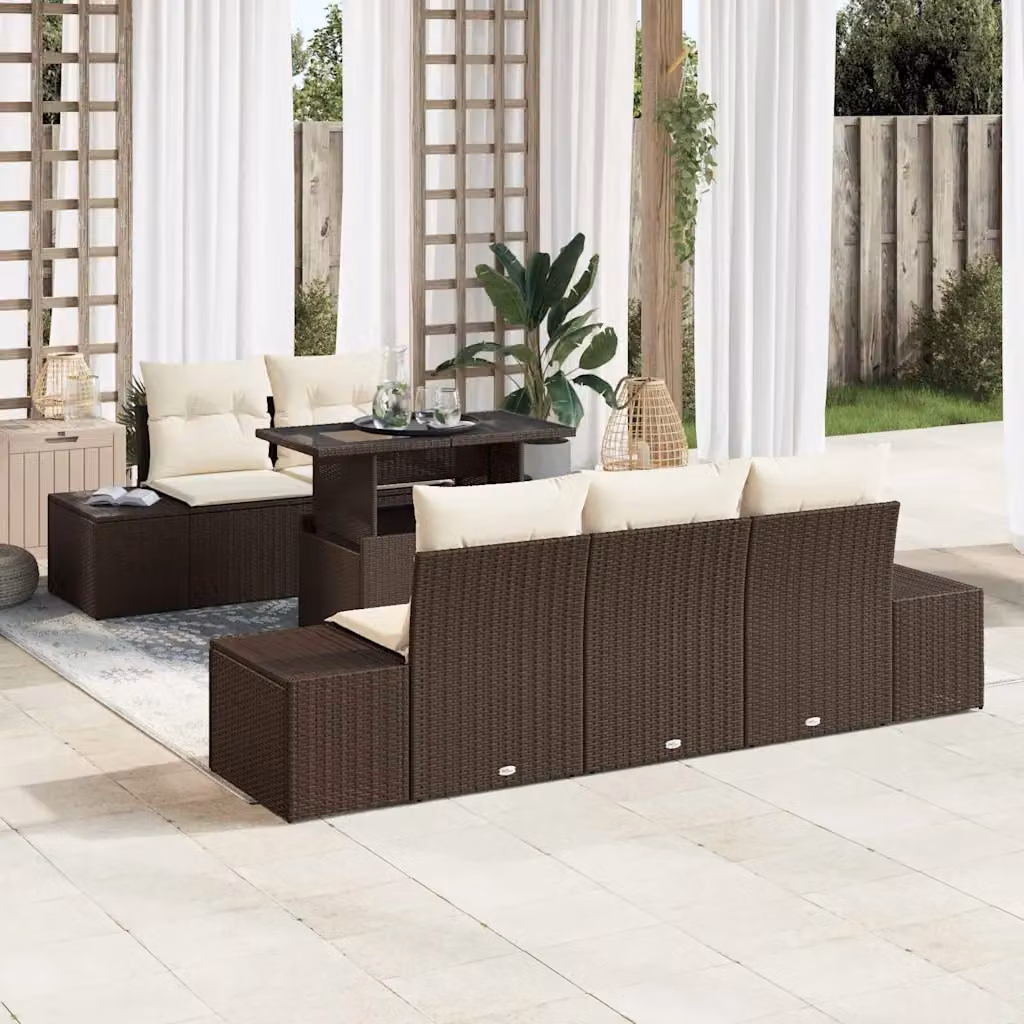 Set di divani da giardino vidaXL in rattan con cuscini marrone e beige – 1