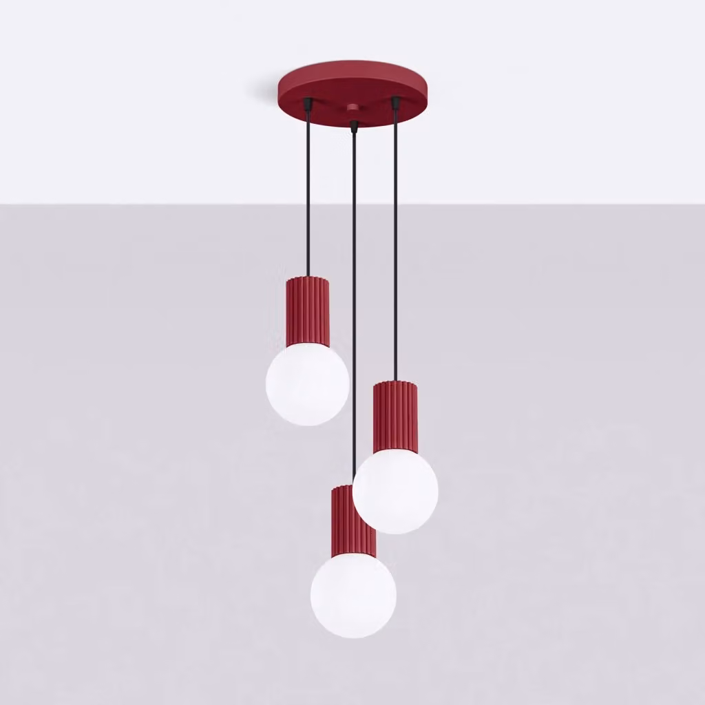 Lampada a sospensione SFERA tripla Pure Lume in vetro e metallo bordeaux con lampadine G9 – 2