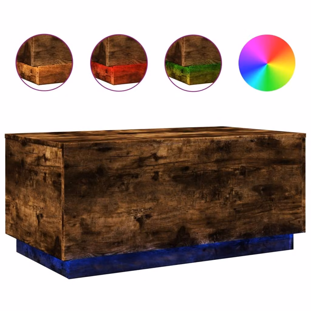 Tavolino da Soggiorno con Luci LED Rovere Fumo 90x50x40 cm
