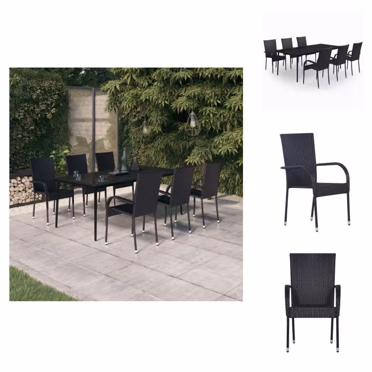 vidaXL set da pranzo da giardino 7 pezzi nero - Set di mobili da giardino