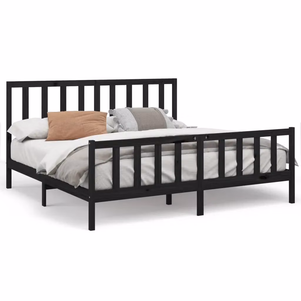 vidaXL Giroletto Nero in Legno Massello di Pino L 200 x P 200 cm – 2