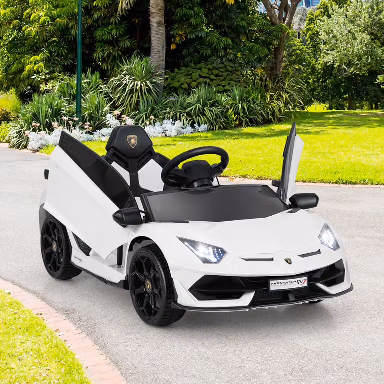 Auto elettrica giocattolo Lamborghini Costway 12V con telecomando per bambini, colore bianco