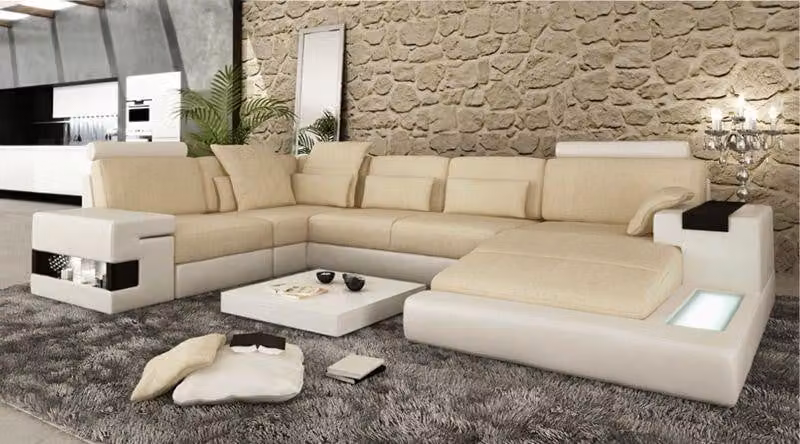 Ecksofa Sofa U-Form Ledersofa Couch Wohnlandschaft Design Modern Sofa