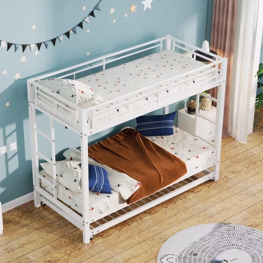 Letto a castello REDOM con letto estraibile in metallo bianco per cameretta dei bambini L/P/H: 200 x 90 cm – 2