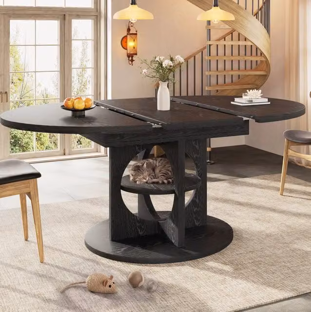 Tavolo da pranzo allungabile 110-150x110x76 cm con spazio contenitore in MDF nero