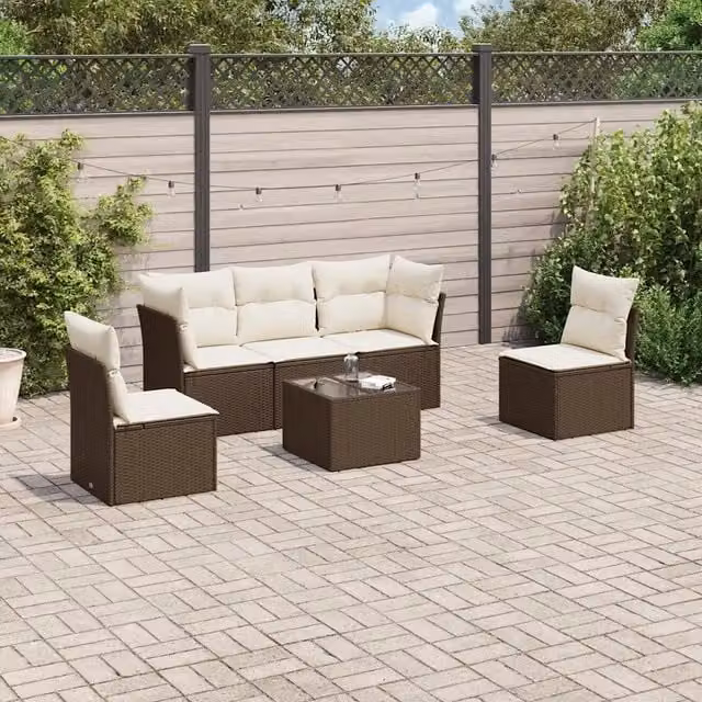 Set Divano da Giardino 6 pz con Cuscini Marrone in Polyrattan 3249202