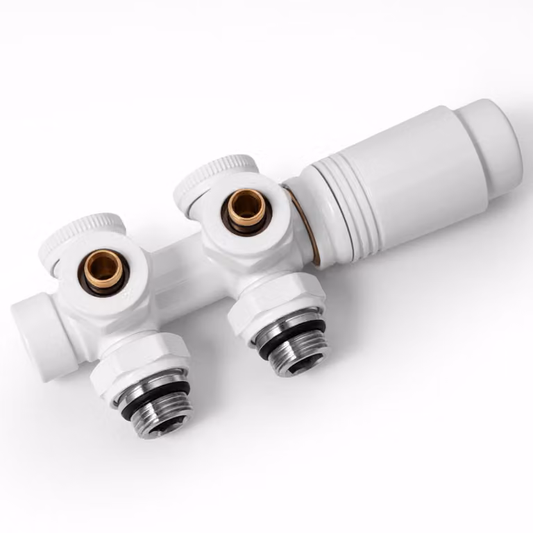 S'AFIELINA Set multiblock per raccordo radiatore, bianco (1 pz) Valvola di blocco rubinetto termostatico Accessori per il riscaldamento Forma angolare e rettilinea