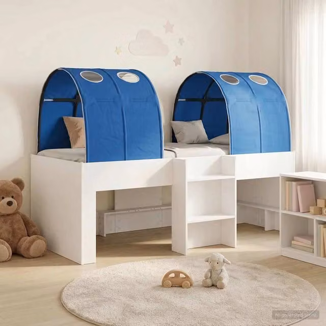 Letto con Tunnel 4 pz Bianco e Blu Legno ingegnerizzato 3423523