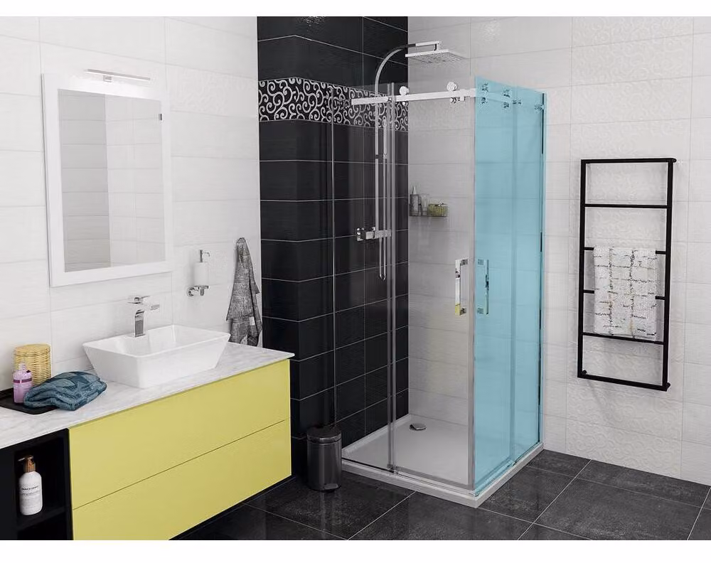 Gelco Dragon - Porta doccia in due parti 1100 mm, vetro rivestito, alluminio lucido/vetro trasparente GD4211
