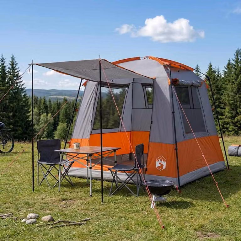 vidaXL Tenda Party per 4 persone in poliestere, Grigio e Arancione, L: 210 cm, P: 190 cm, H: 180 cm