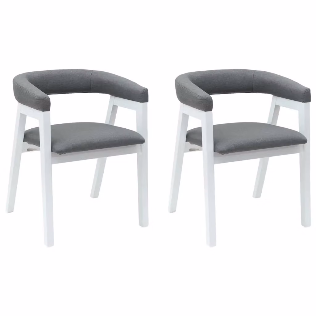 Set di 2 sedie da pranzo moderne vidaXL in legno di gomma con seduta in tessuto, colore bianco e grigio – 2