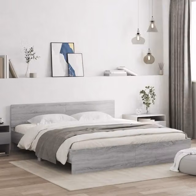 Giroletto con Testiera-Struttura Letto con testiera Grigio Sonoma 180x200 cm