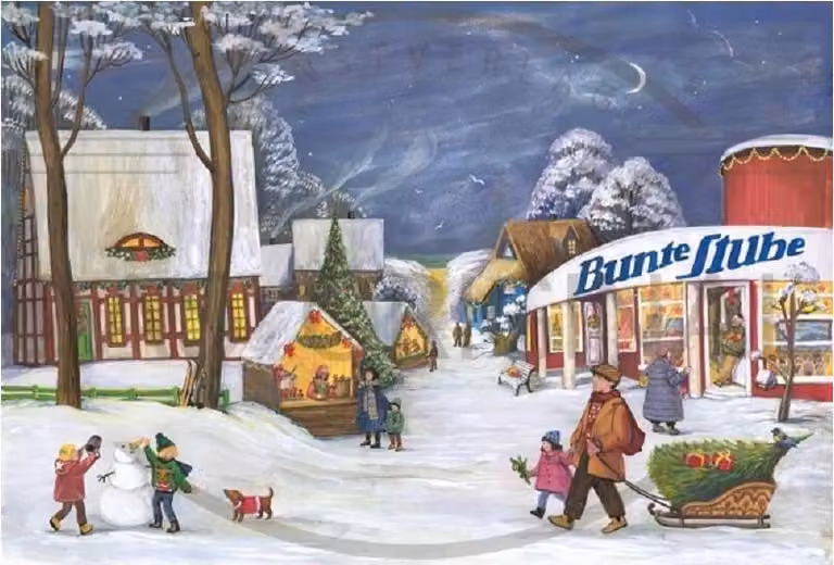 Mini calendario dell'Avvento Ahrenshoop Bunte Stube - Cartolina pieghevole artistica