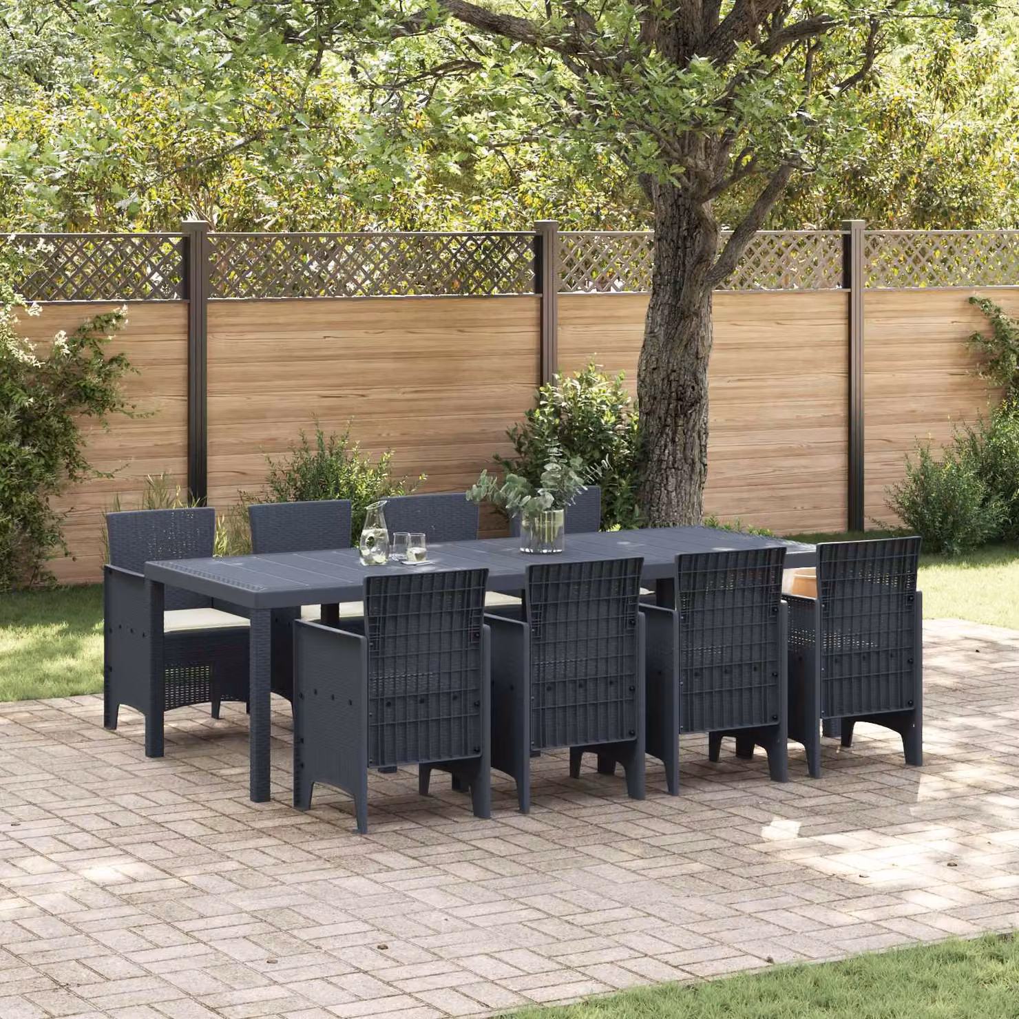 Set da pranzo per giardino e terrazza vidaXL in polyrattan antracite 9 pezzi – 1