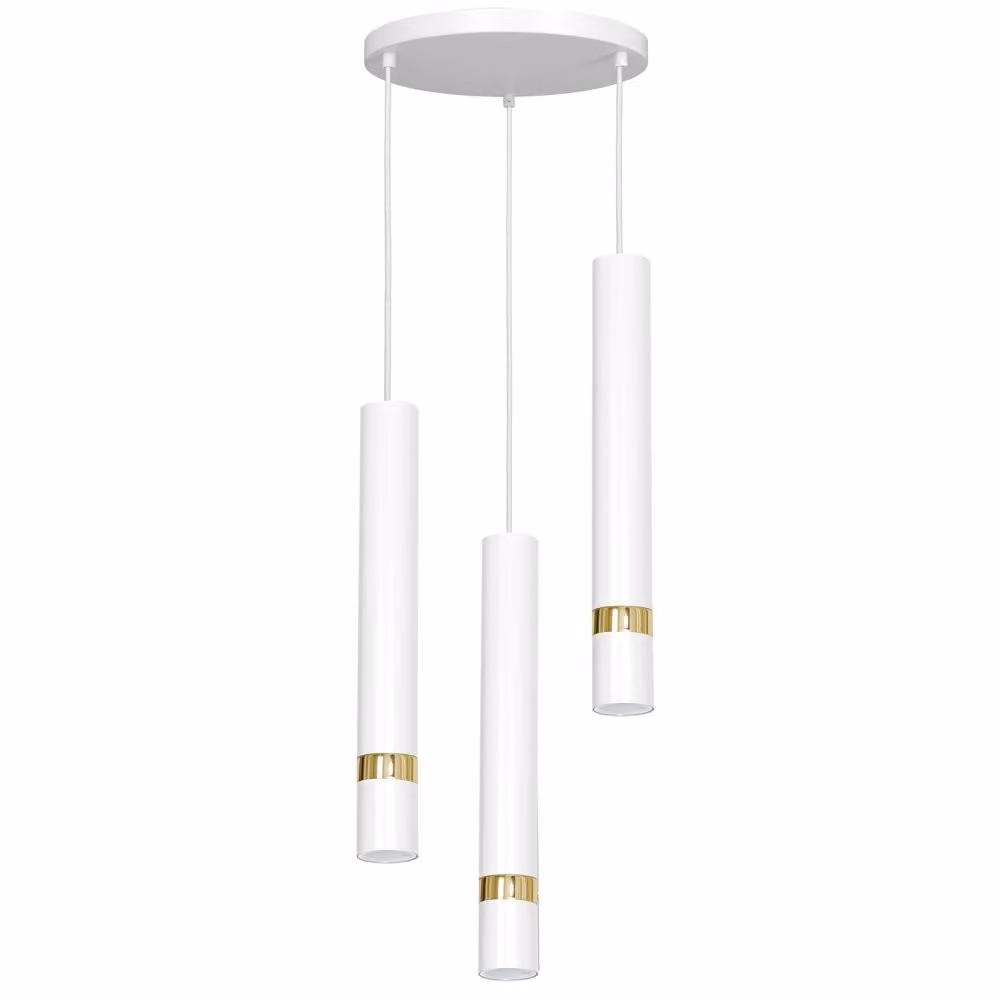 Lampada a sospensione rotonda a 3 tubi bianchi con elementi dorati Reno 3xGU10 15W Luminex