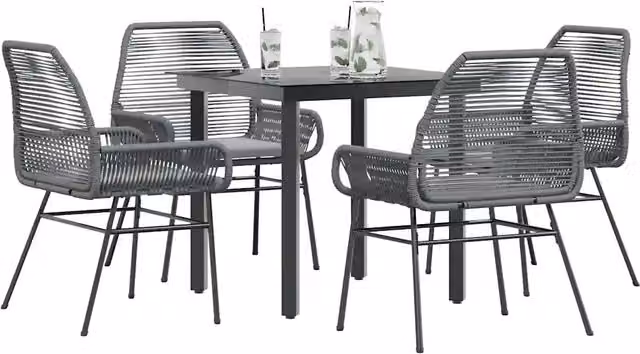 Set da Pranzo da Giardino 5 Pezzi vidaXL in Polyrattan con Piano in Vetro e Cuscini, Grigio e Nero