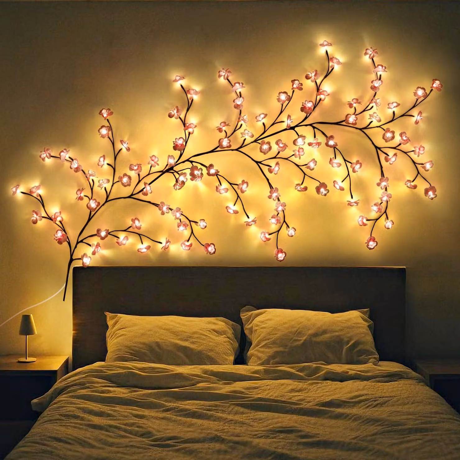 Catene luminose a forma di fiori di ciliegio, 96 LED, 8 modalità, timer, alimentazione USB, 190 cm