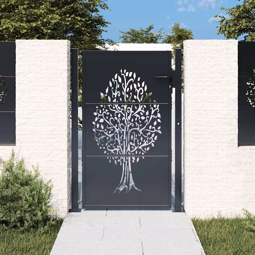Cancello singolo da giardino vidaXL in acciaio zincato antracite con design ad albero L: 105 cm, H: 150 cm