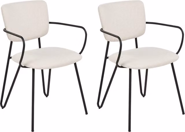 Set di 2 sedie da pranzo BELIANI in tessuto bianco con gambe in metallo nero e design moderno senza braccioli