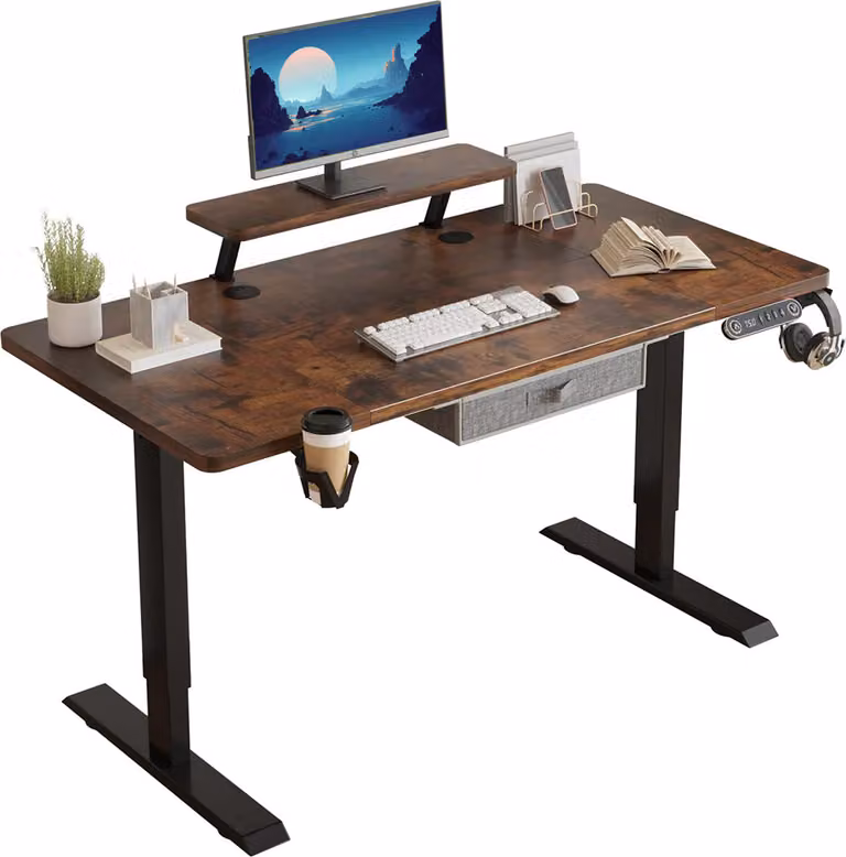 Hilodesk 140cm Altezza regolabile scrivanie elettriche Sit and Stand Desk Stand per scrivanie di casa ufficio con supporto per monitor e cassetto, bro