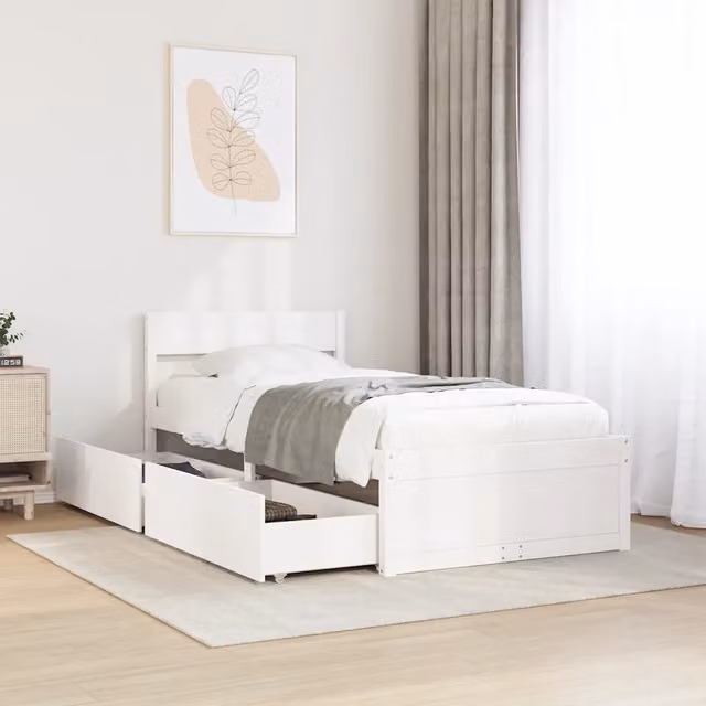 Letto singolo vidaXL in legno massello di pino bianco con stile rustico L: 78 cm, P: 195,5 cm, H: 80,5 cm