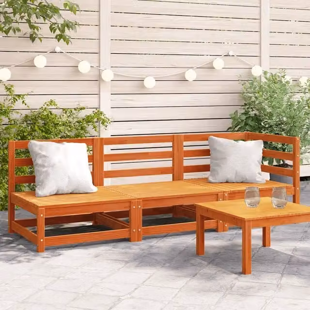 Divano da esterno-Divano da Giardino a 3 Posti Marrone Cera Legno Massello Pino 198028