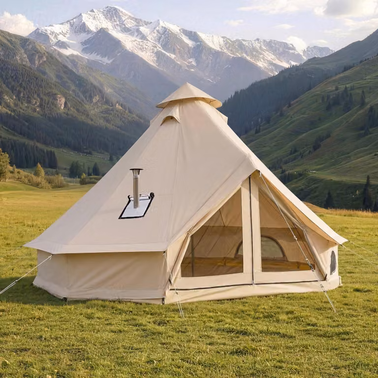 Tenda a campana - 3 metri. Tenda yurta - adatta a tutte le stagioni - con passaggio per canna fumaria - pavimento removibile con cerniera - per un massimo di 3 persone - realizzata in resistente tessuto Oxford - colore beige