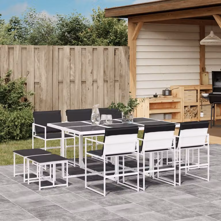 Set da Pranzo da Giardino vidaXL 11 pz in Acciaio Verniciato e Vetro Bianco e Antracite