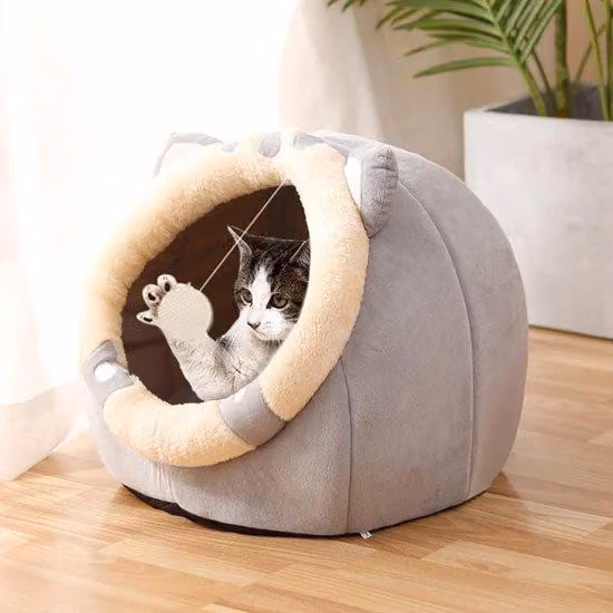 Cuccia per cani in plastica, grigia, compatta, per cani di piccola taglia