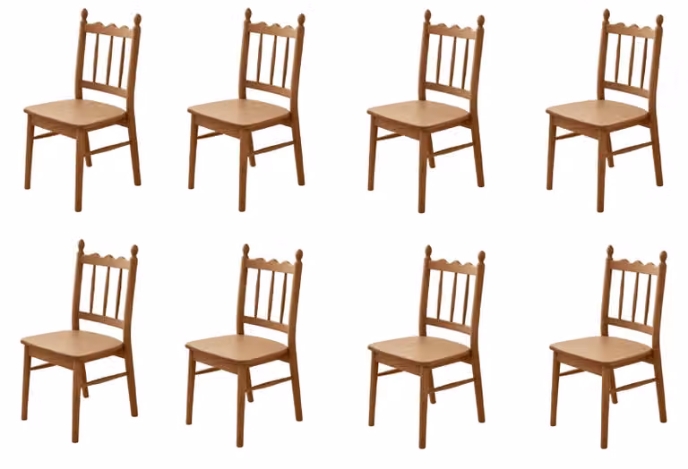 Set da pranzo moderno Lux, 8 sedie, legno marrone, design confortevole