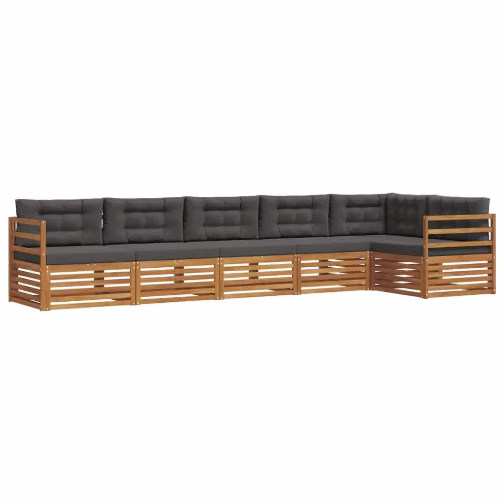 Set di divani da esterno vidaXL a forma di L composto da 6 pezzi in legno di acacia con cuscini beige e antracite – 2