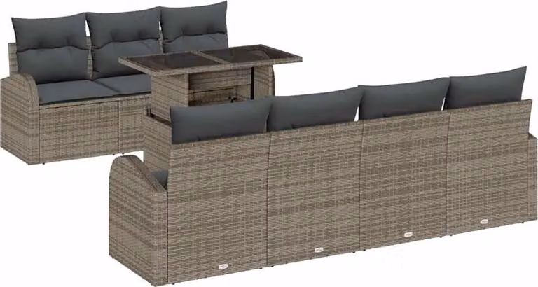 Set Divano da Giardino con cuscino 8 pcs Grigio Poly Rattan