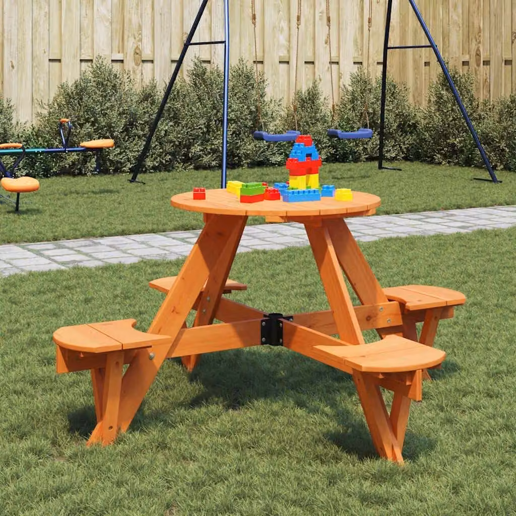 Tavolo da picnic in legno con panche integrate e sistema per ombrellone