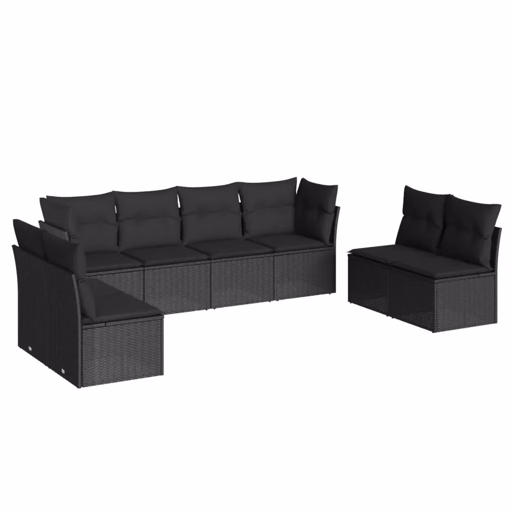 vidaXL Set Divani da Giardino a L con Cuscini 8 pz Nero in Polyrattan e Metallo – 2