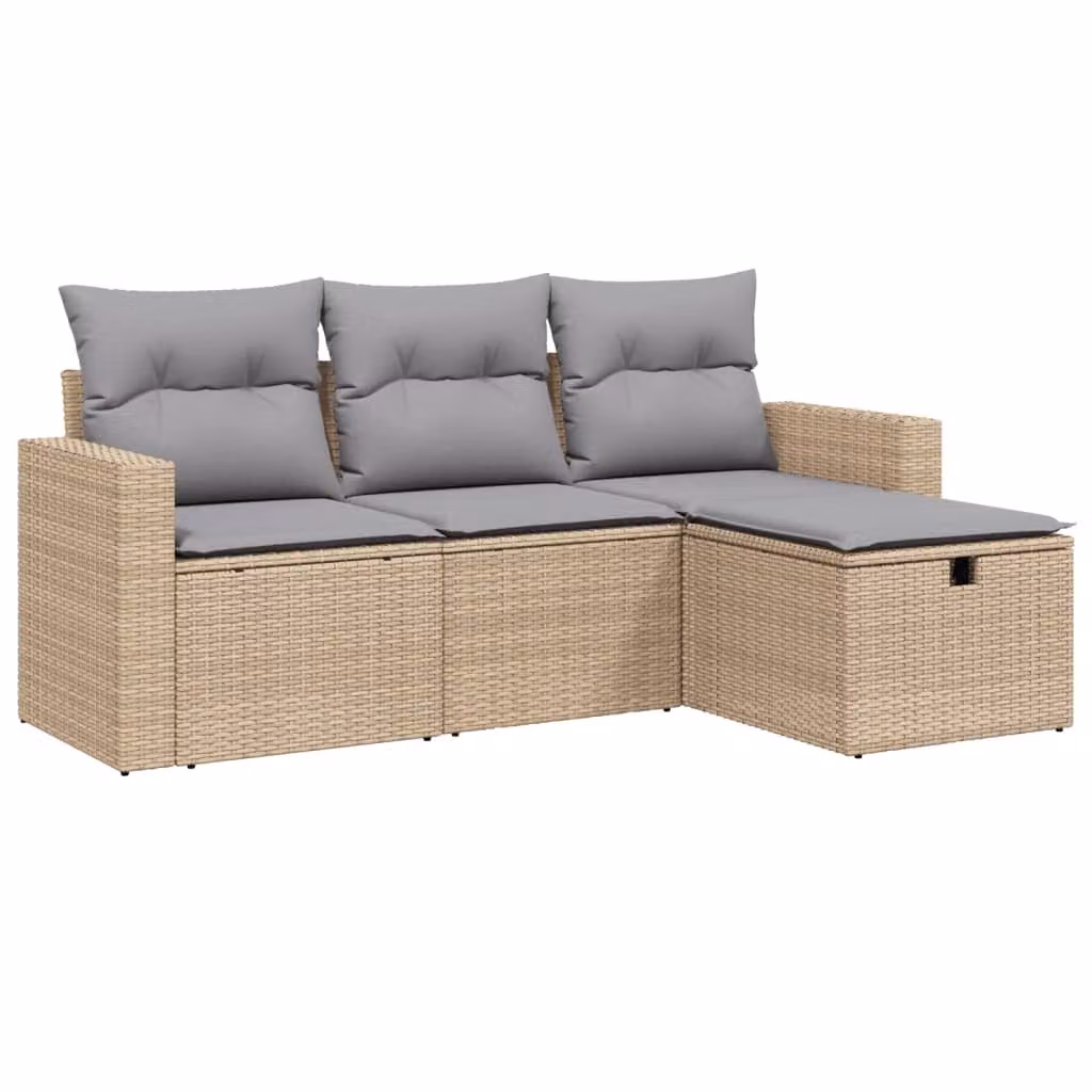 Set Divano da Giardino 4 pz con Cuscini Beige Misto Polyrattan