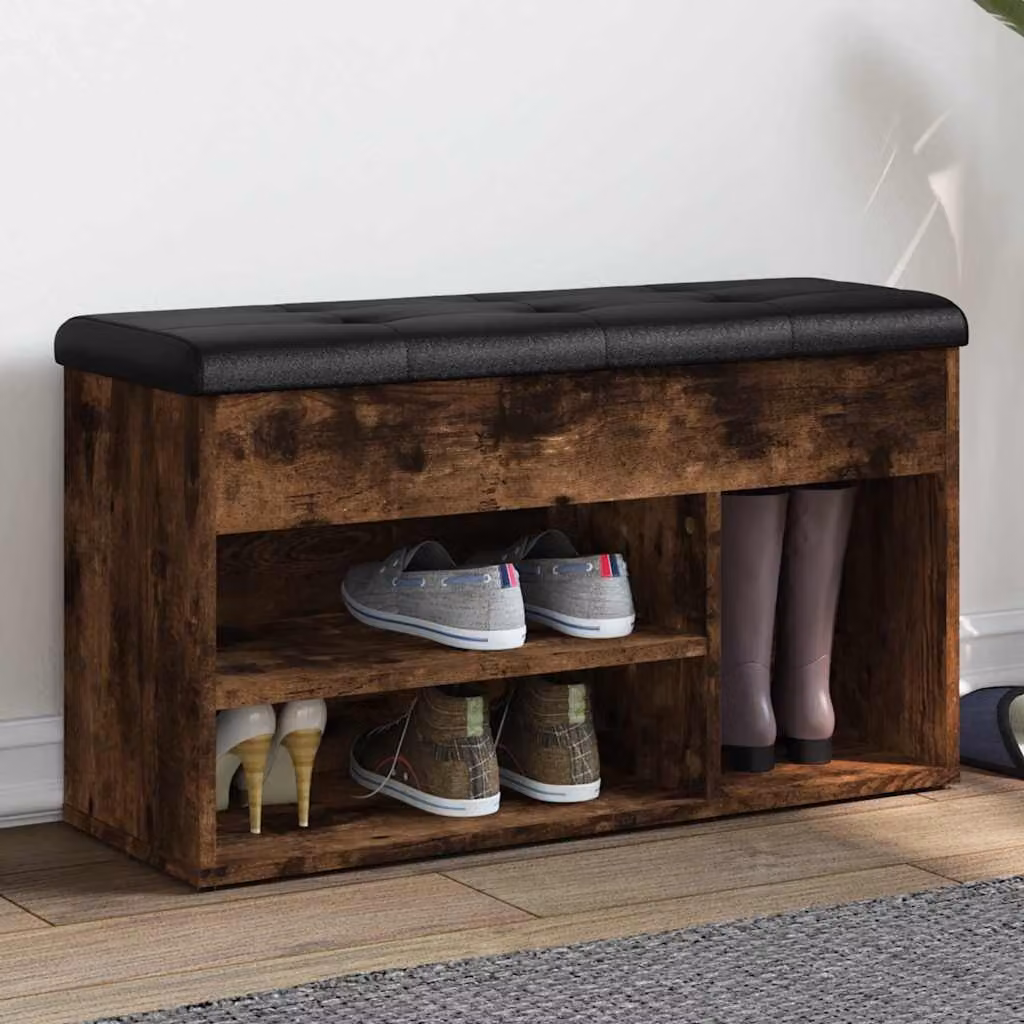 Panca porta scarpe moderna vidaXL in legno e similpelle, L 82 cm x P 32 cm x H 45,5 cm, colore rovere e nero