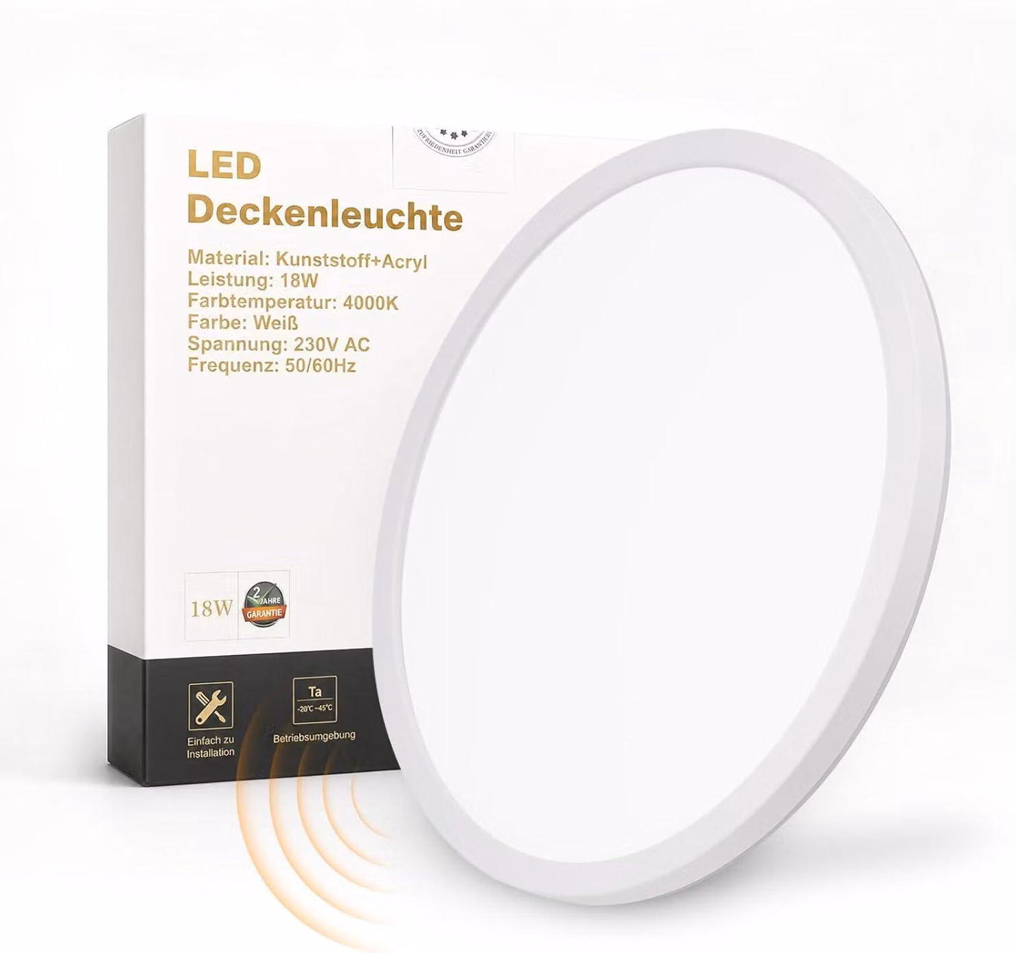 Lampada da soffitto a LED con sensore di movimento, diametro 29 cm, illuminazione interna, 18W, design piatto, luce bianca calda (4000K), forma circolare, tecnologia radar per rilevare persone in movimento, ideale per corridoi, bagni, scale, balconi