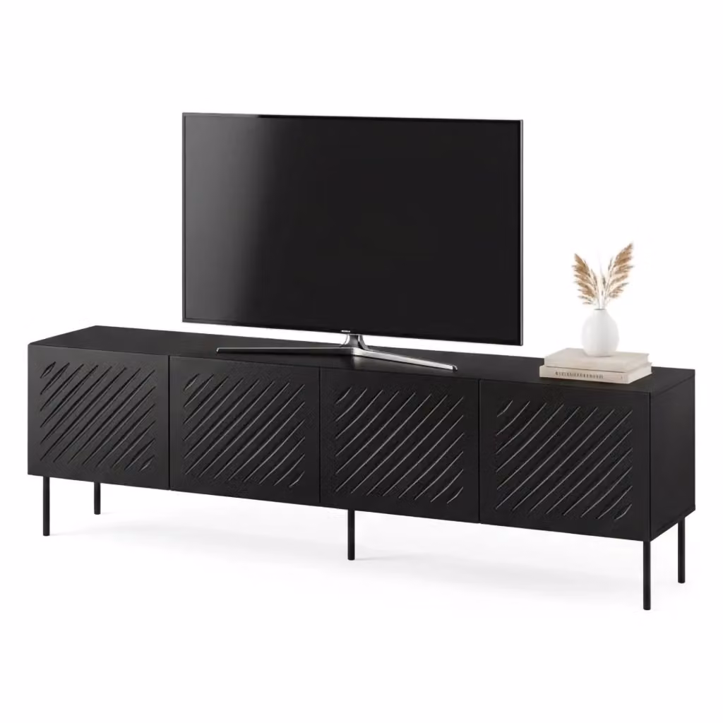 Mobile porta TV moderno DMORA Ronca in legno nero opaco L: 200.5 cm, P: 42 cm, H: 60 cm – 2
