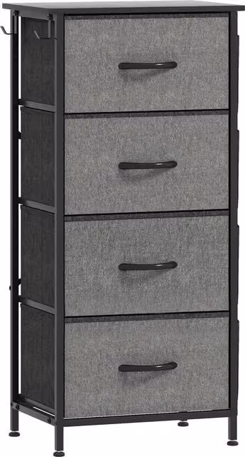 Cassettiera in tessuto HOMCOM grigia con 4 cassetti, 4 tasche e 2 ganci, L: 45 cm, P: 30 cm, H: 94,5 cm – 1