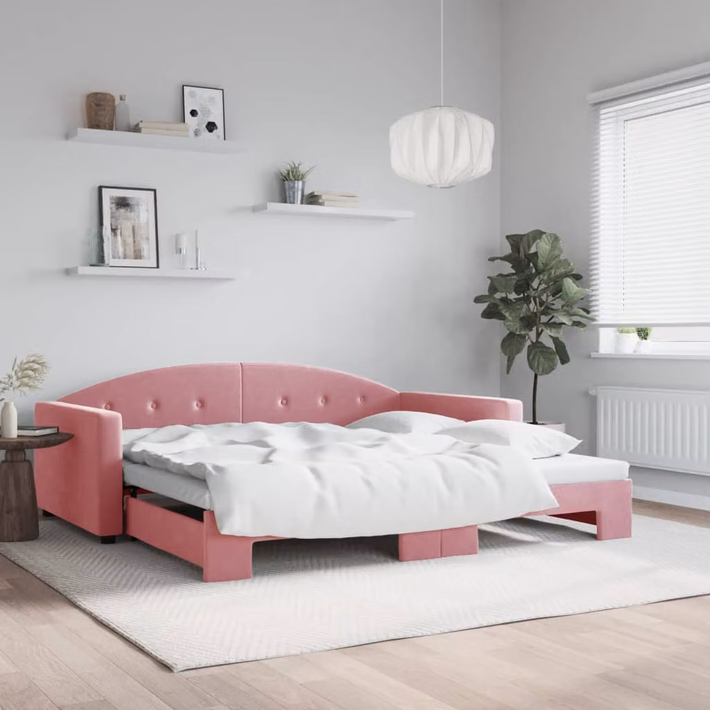 vidaXL Divano Letto con Letto Estraibile in Velluto Rosa L/P/H: 222 x 100 x 75 cm