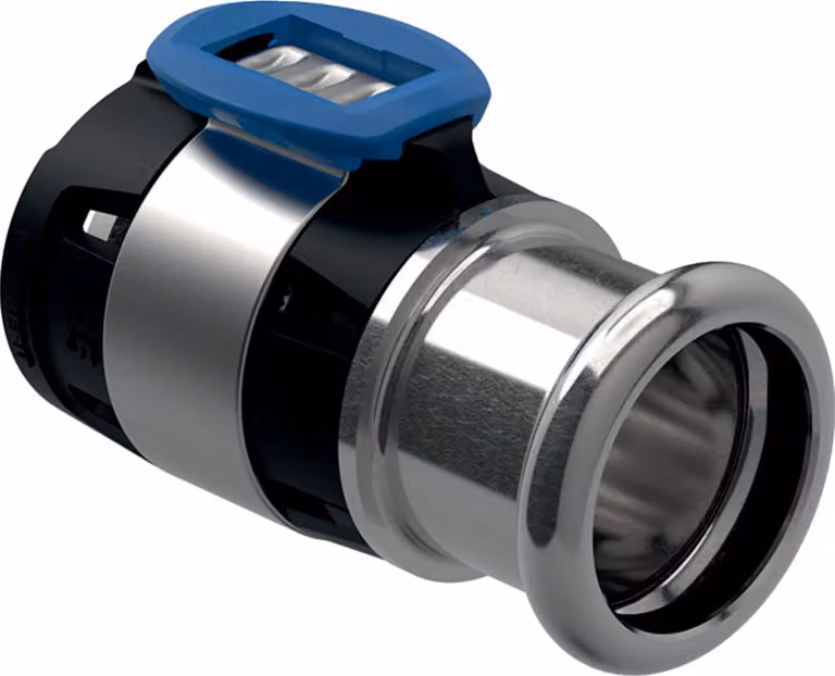 Geberit GE FlowFit raccordo, Mapress acciaio inox con manicotto a pressare, d16 x 15 mm, 1 pz.