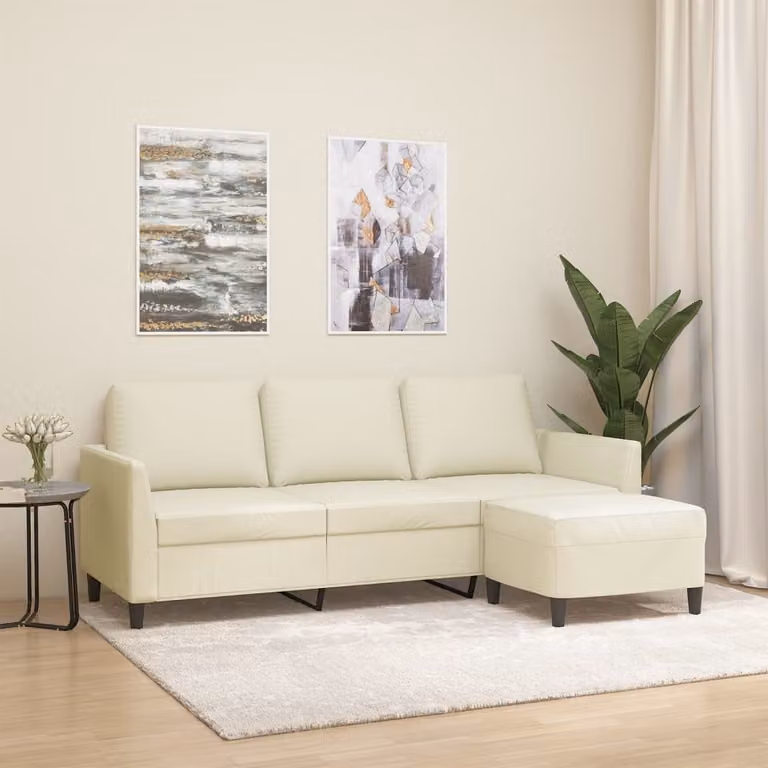 vidaXL Divano a 3 Posti con Poggiapiedi Beige in Similpelle e Imbottitura in Schiuma
