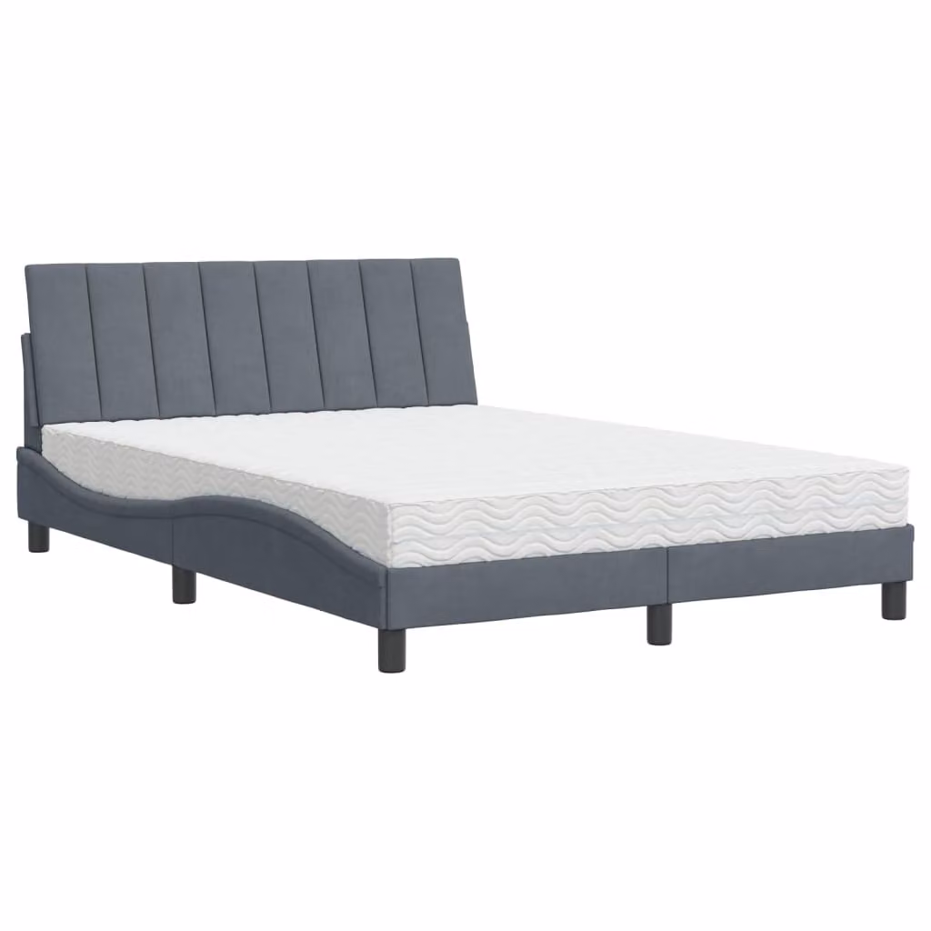 Letto con Materasso Hanko Grigio Scuro 140x190 cm in Velluto