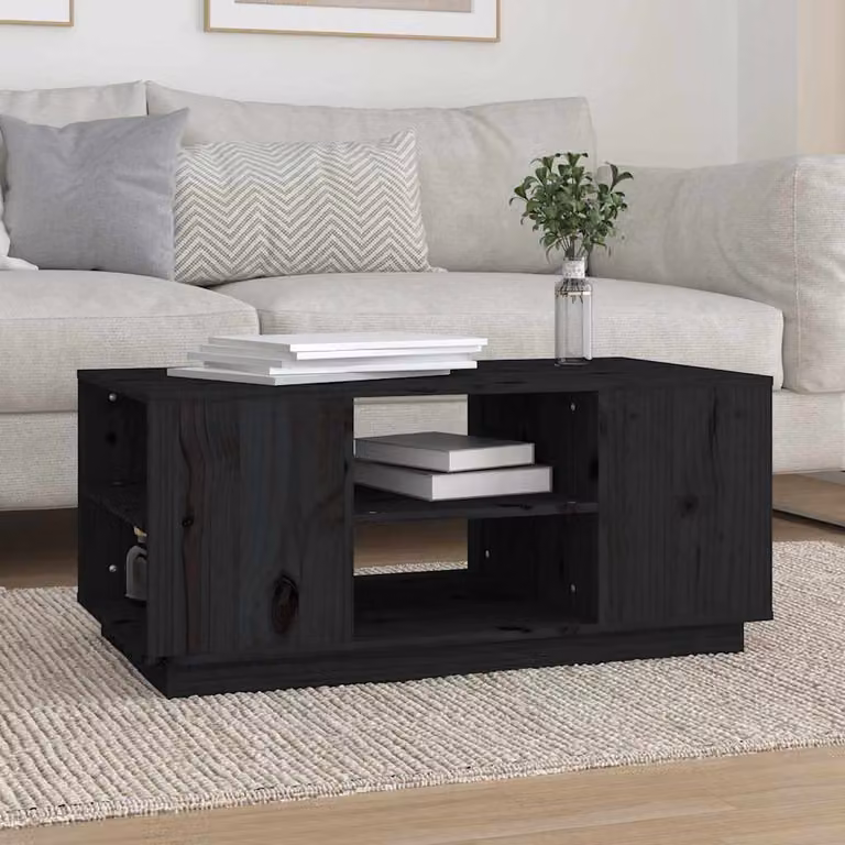 vidaXL Tavolino da Salotto Nero in Legno di Pino Massello L: 90 cm, P: 49 cm, H: 40,5 cm