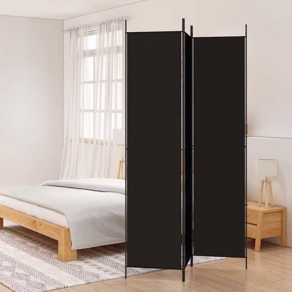 Divisorio a 3 Pannelli vidaXL Nero in Tessuto L: 150 cm, H: 220 cm
