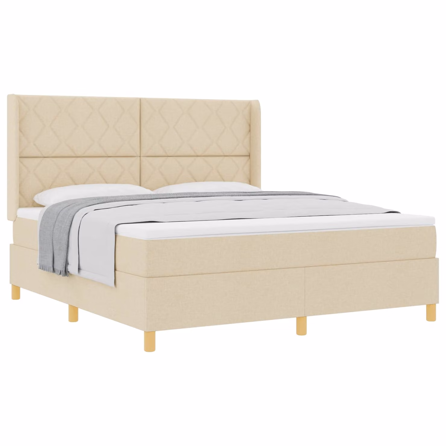 Letto a molle con testiera vidaXL in tessuto beige e oro con design geometrico L/P/H: 280 x 180 x 128 cm