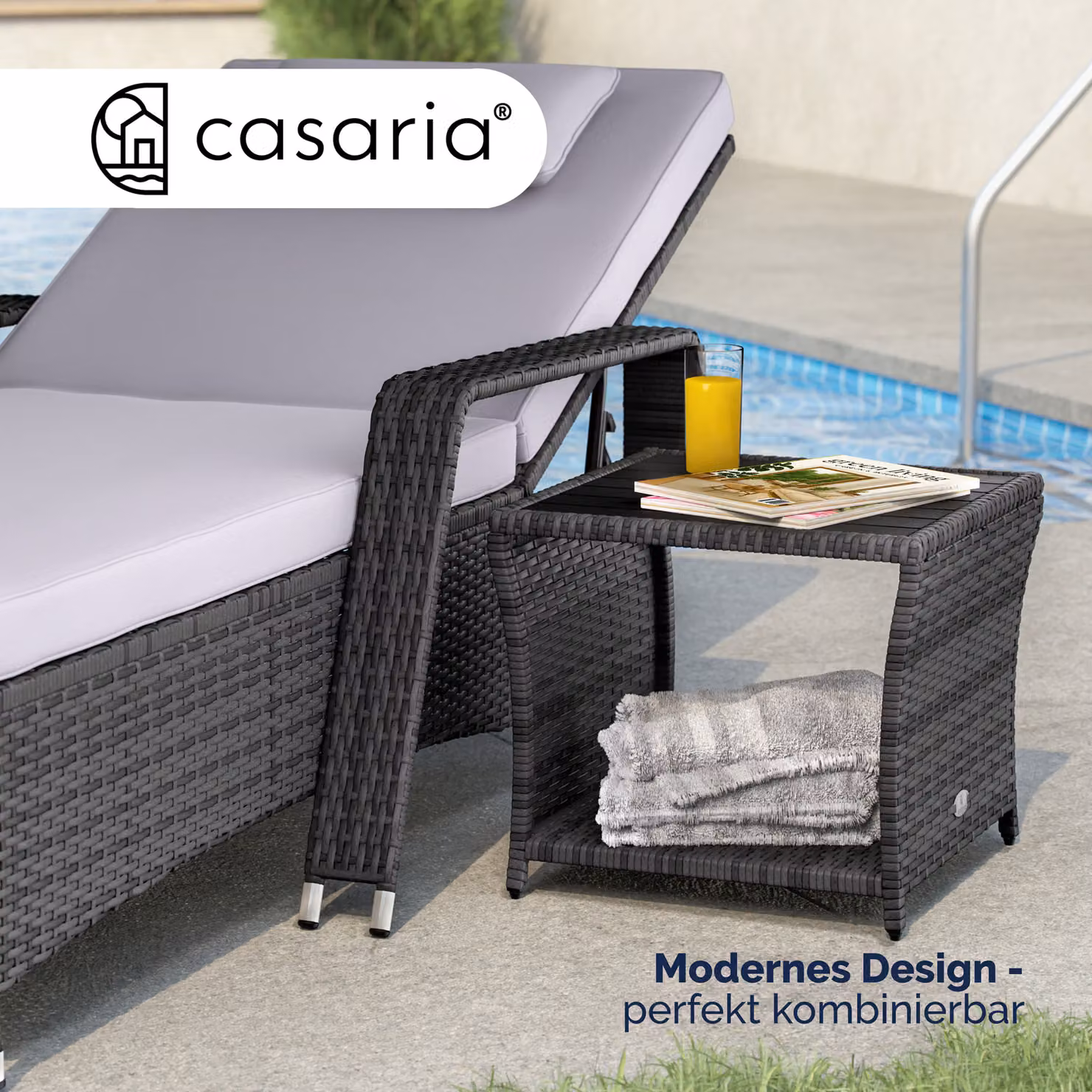Tavolino da giardino CASARIA in polyrattan grigio con altezza regolabile L/P/H: 45 x 45 x 40 cm – 2