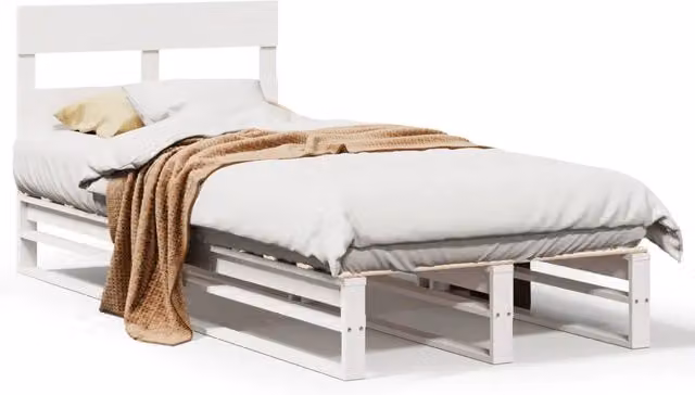 Letto singolo per adulti in legno massello di pino bianco con doghe fisse L/P/H: 190 x 90 x 82 cm