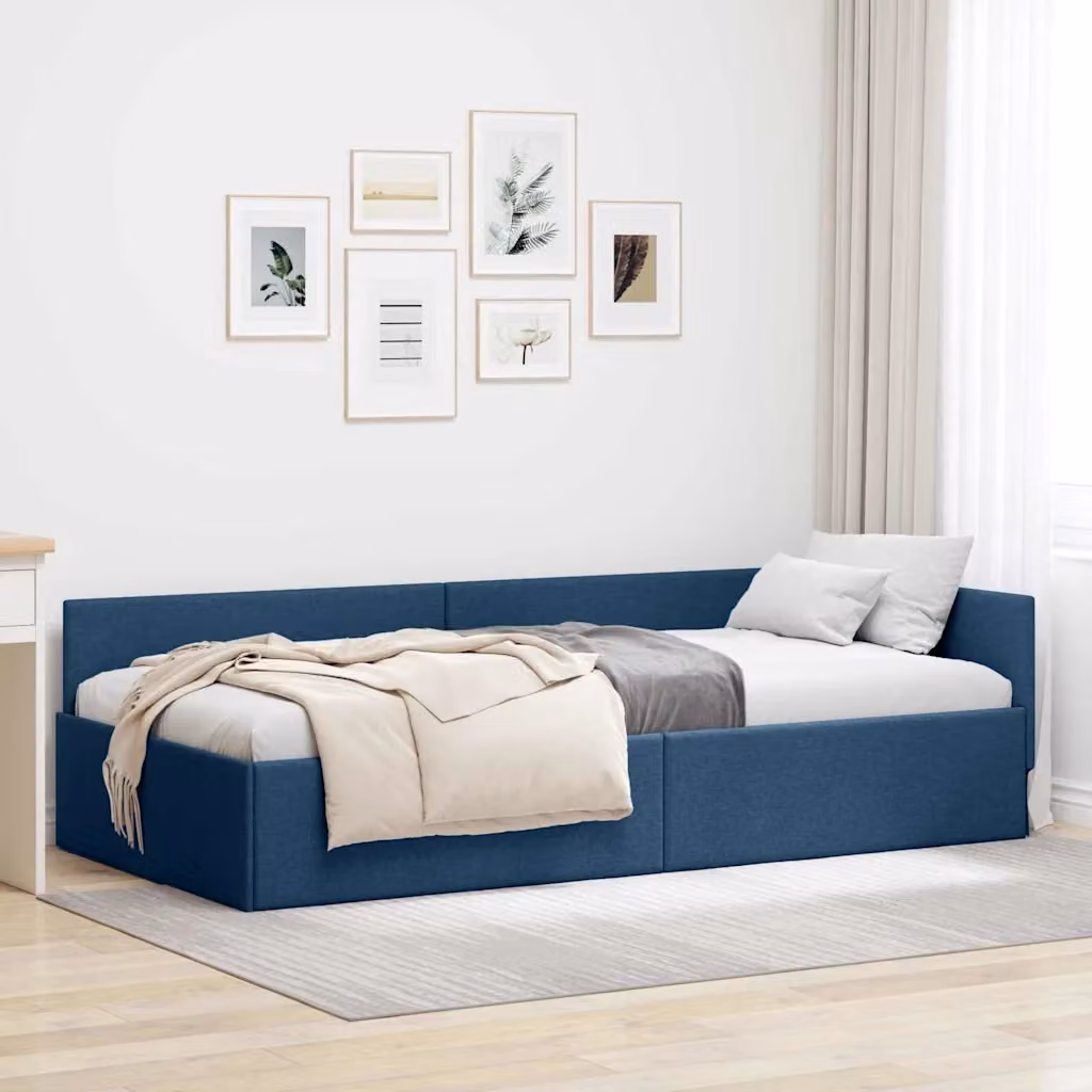 Cornice del letto ad angolo vidaXL in tessuto blu, L 200 x P 80 x H 57 cm – 1